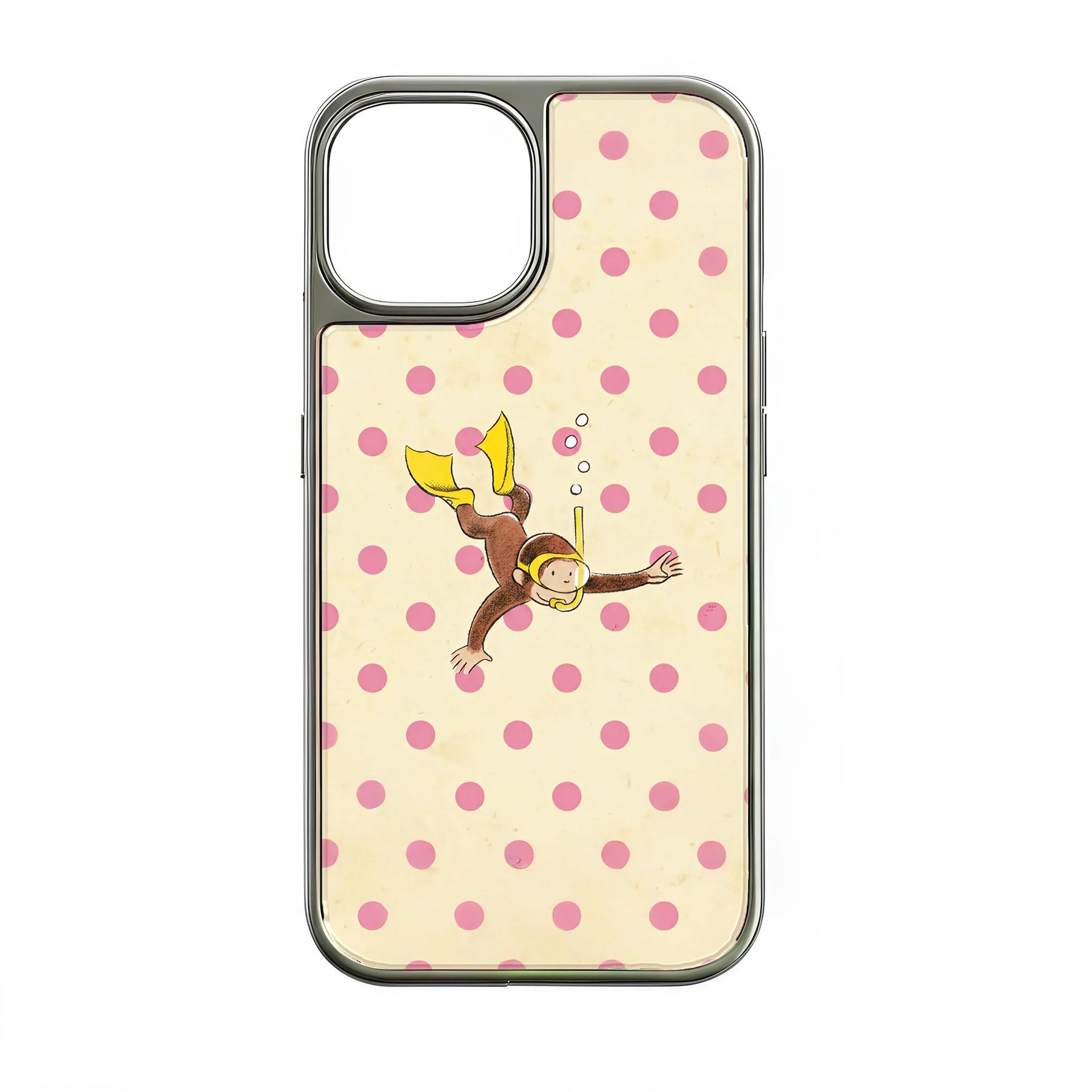 Funda holográfica cromada para teléfono: diseño de buzo con lunares rosas
