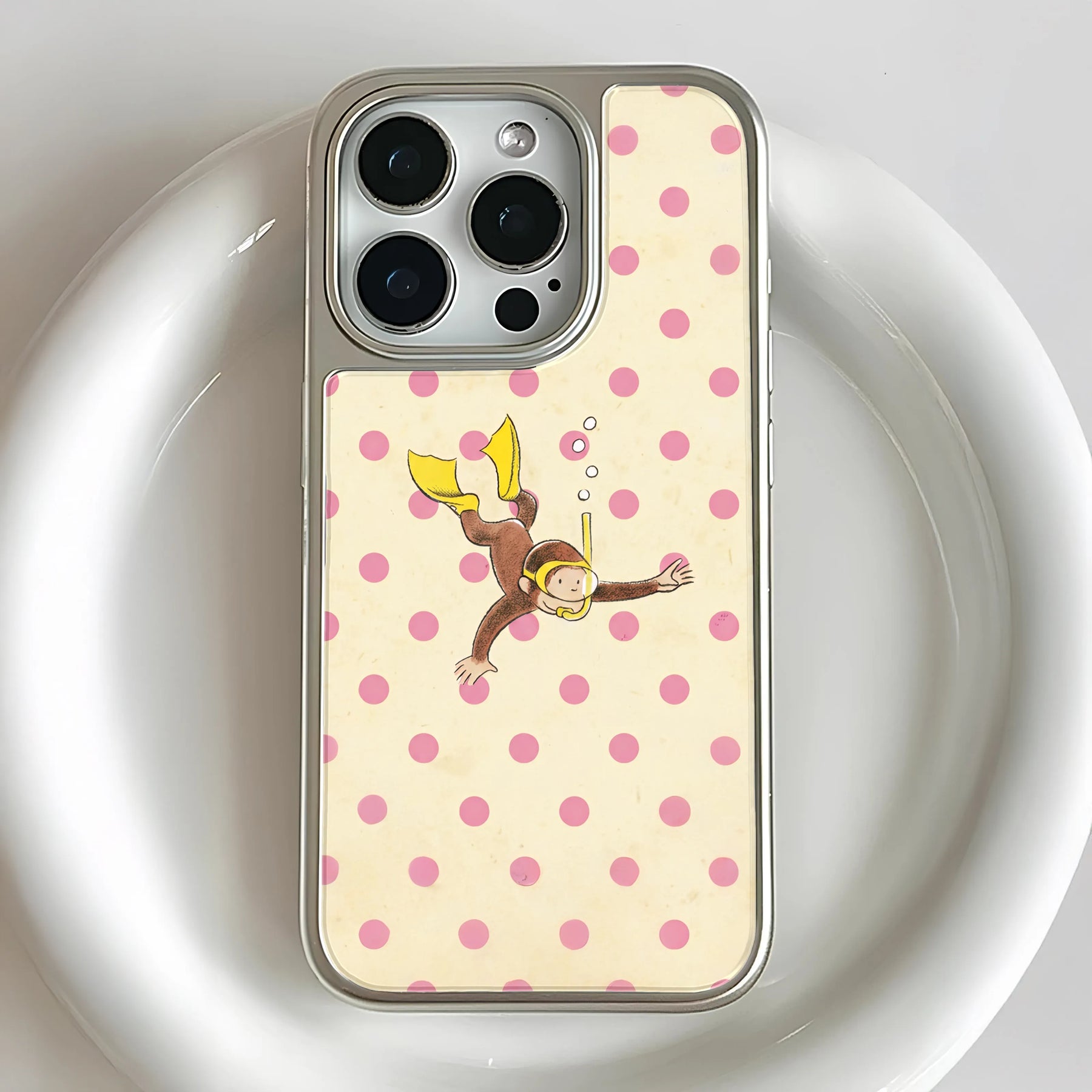 Funda holográfica cromada para teléfono: diseño de buzo con lunares rosas