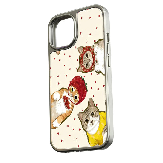 Holographic Chrome Cat Phone Case - Cute Kitties with Hearts