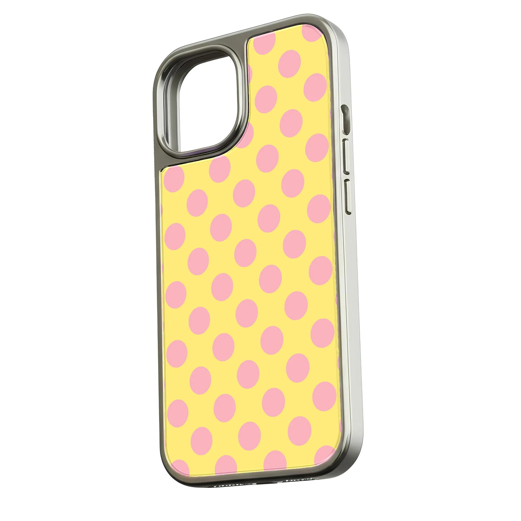Funda para teléfono holográfica con lunares cromados - Amarillo brillante con puntos rosas