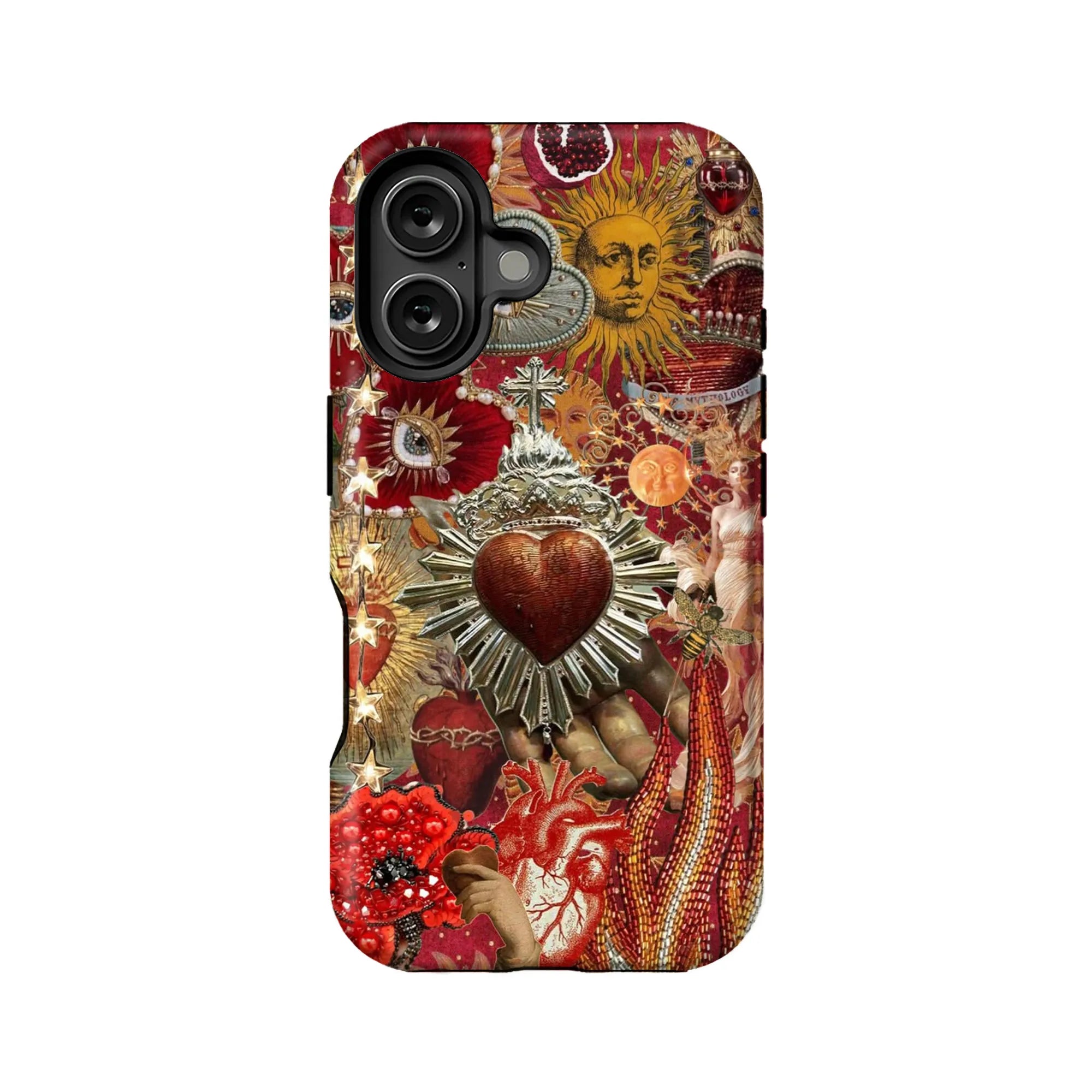 Funda para teléfono con collage de corazones y sol bohemios