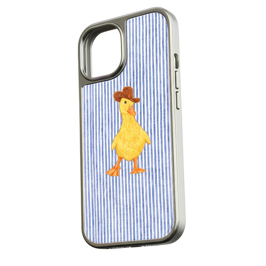 Holographic Chrome Duck Phone Case - Playful Cowboy Design