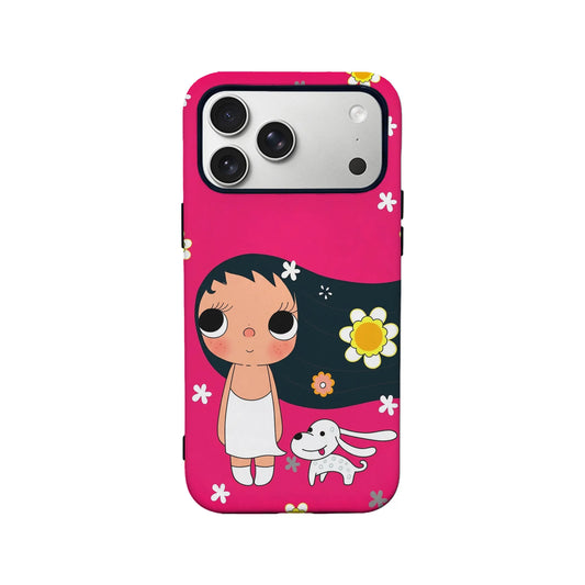 Cute Girl and Dog Pink Phone Case