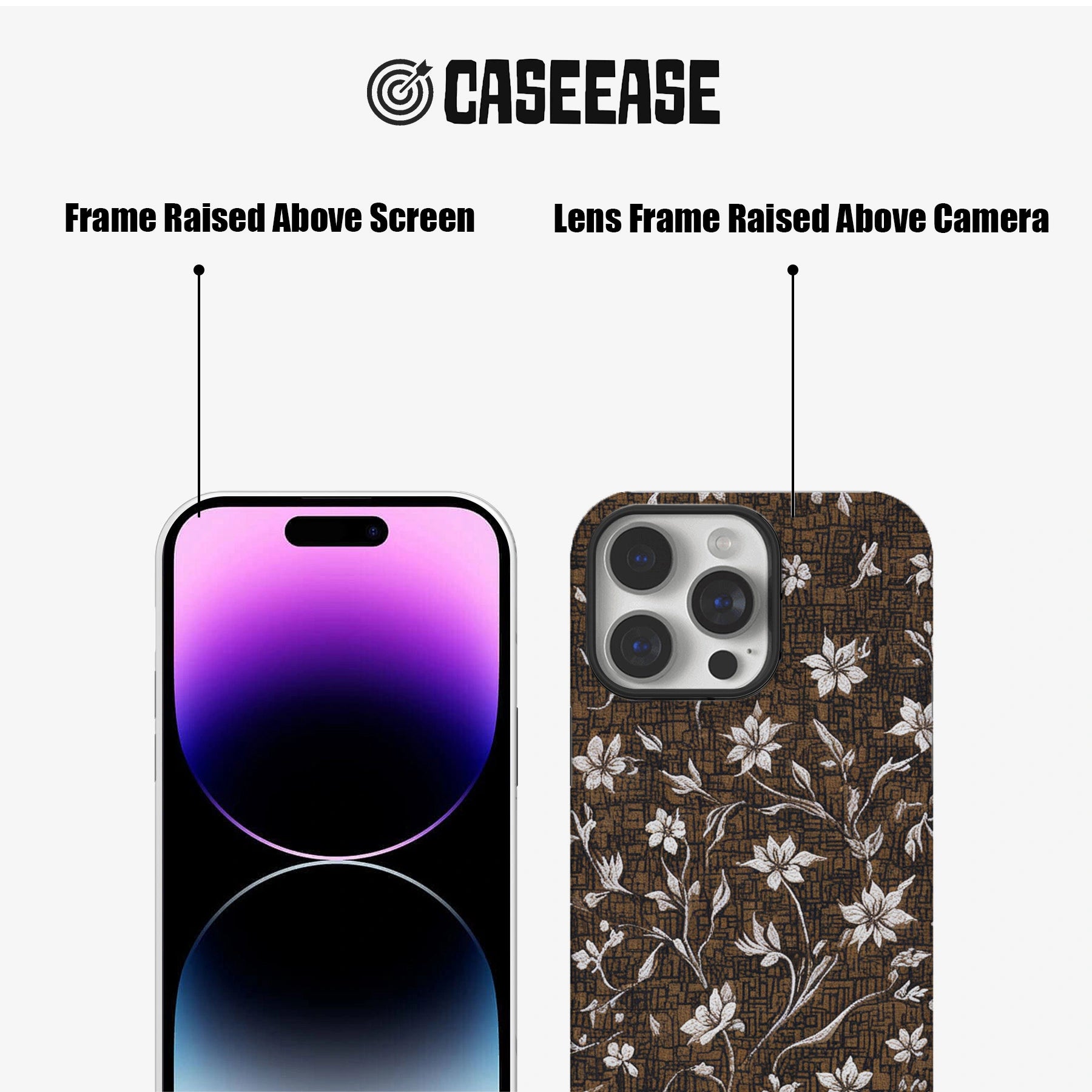 Vintage Brown Floral Phone Case – Elegant White Blossom Design
