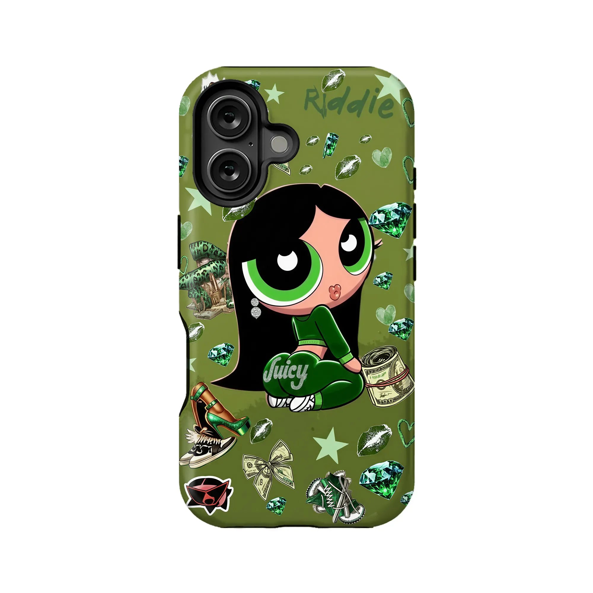 Funda para teléfono verde con dibujos jugosos