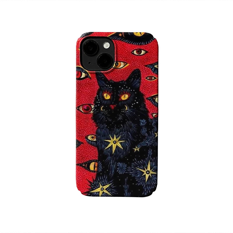 Mystical Black Cat Phone Case 2025 – Starry Eyes and Cosmic Vibes