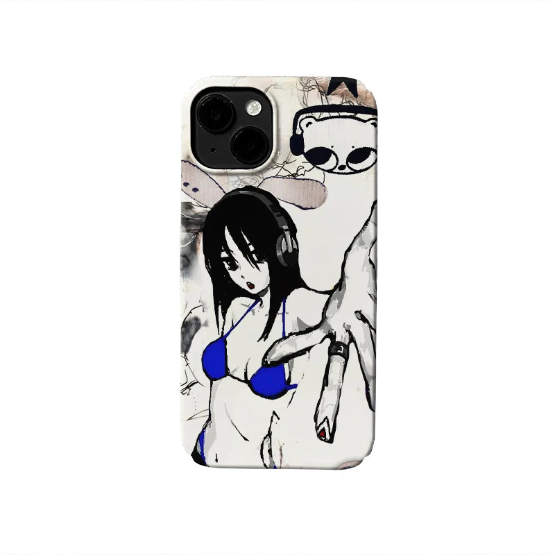 Edgy Anime Girl Phone Case 2025 – Artistic Sketch Design with Bold Accents