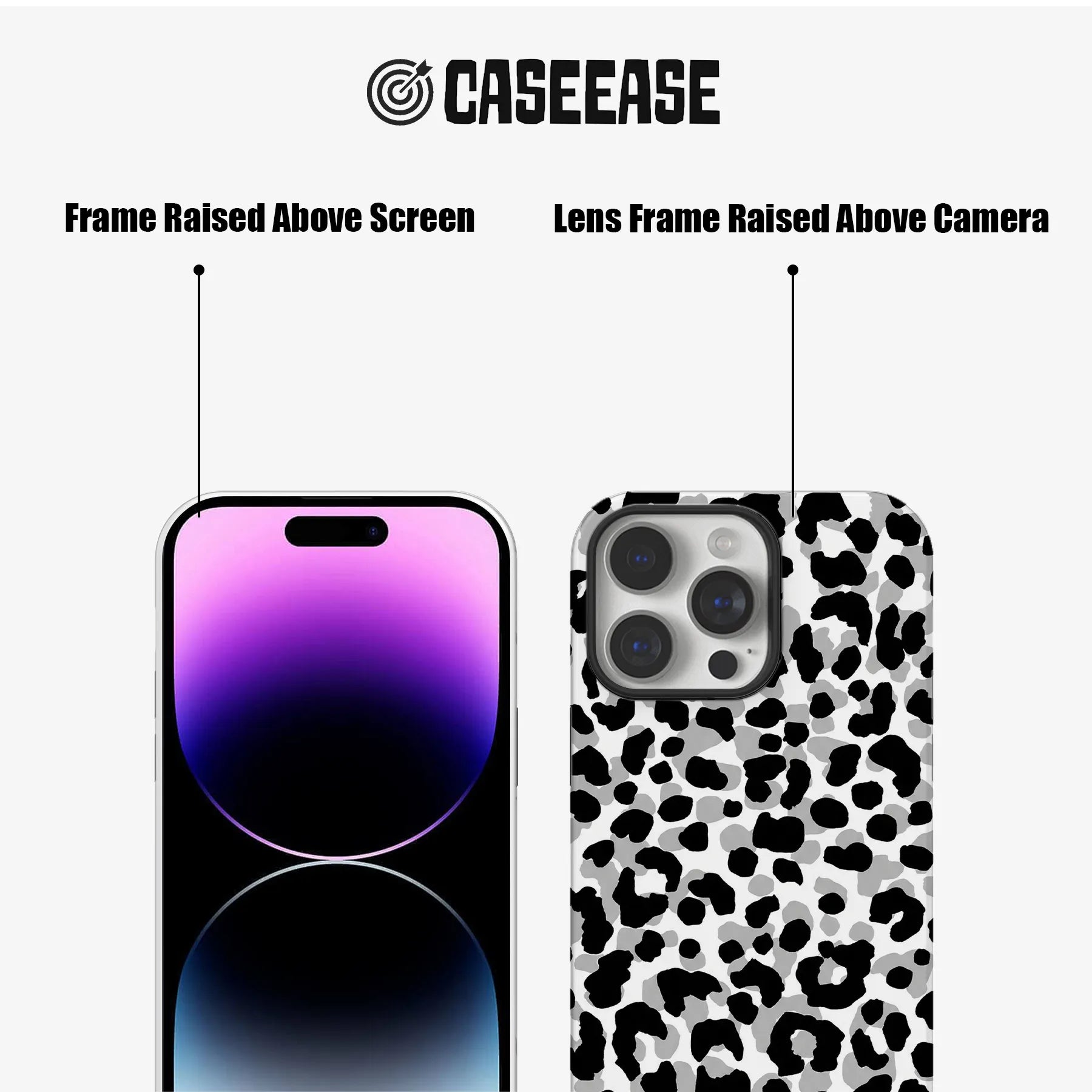 Funda clásica para iPhone con estampado de leopardo en blanco y negro