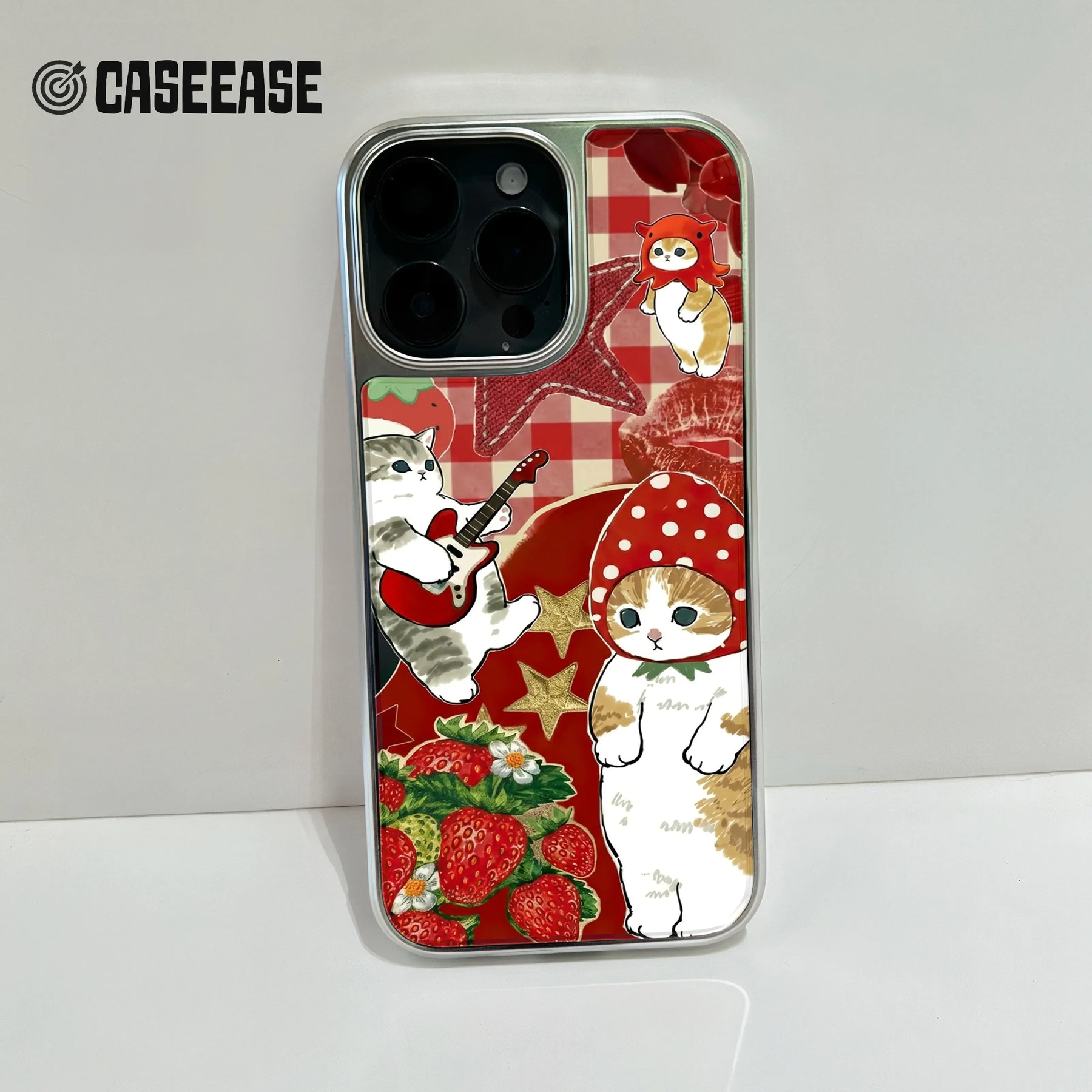 Funda para teléfono con diseño holográfico de gato cromado - Diseño de dibujos animados coloridos