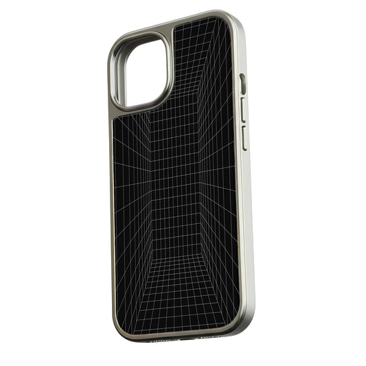 iPhone 15 Pro용 홀로그램 크롬 폰 케이스 - 3D 그리드 디자인