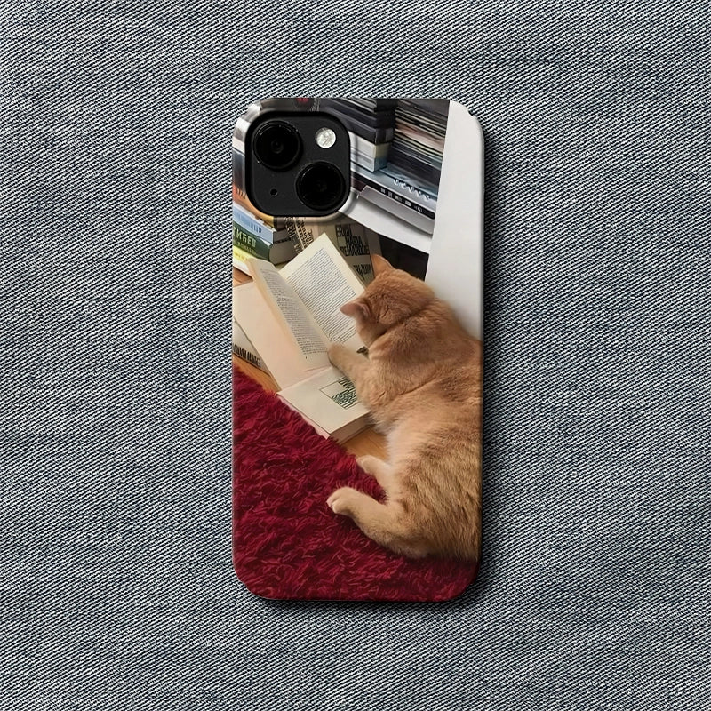 Cozy Cat Reading Phone Case 2025 – Adorable Feline & Book Lover Design