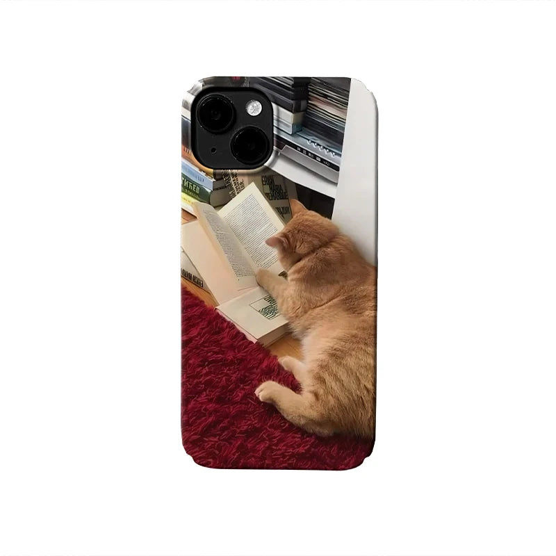 Cozy Cat Reading Phone Case 2025 – Adorable Feline & Book Lover Design