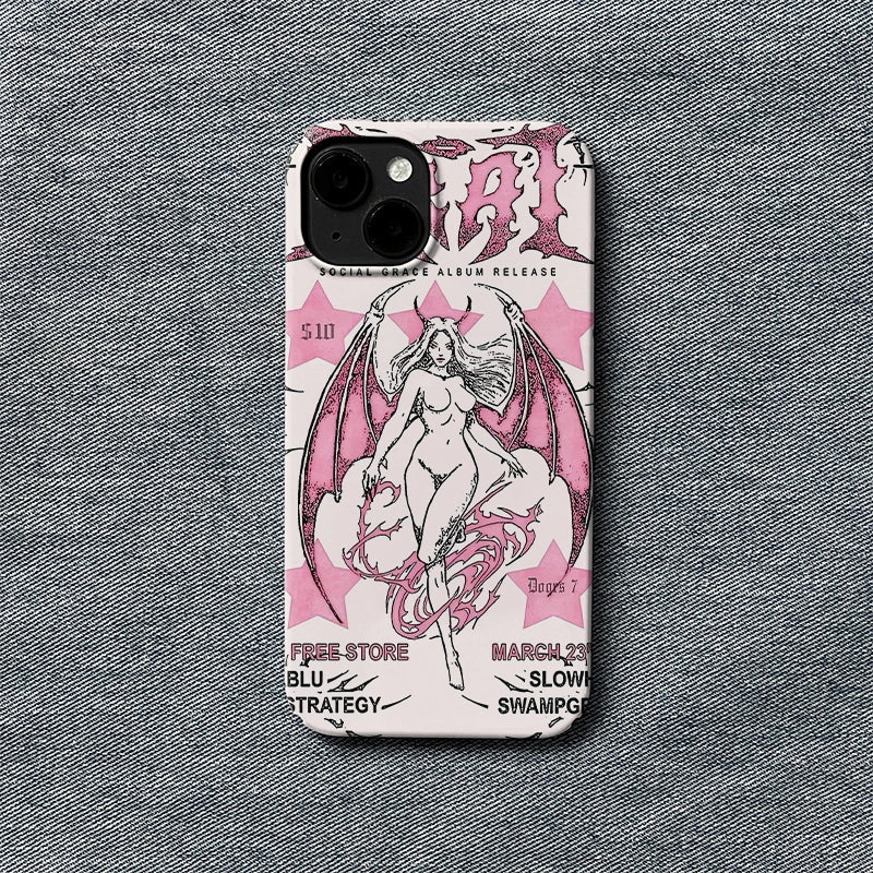 Retro Demon Angel Phone Case 2025 – Pink Gothic Album Art Style