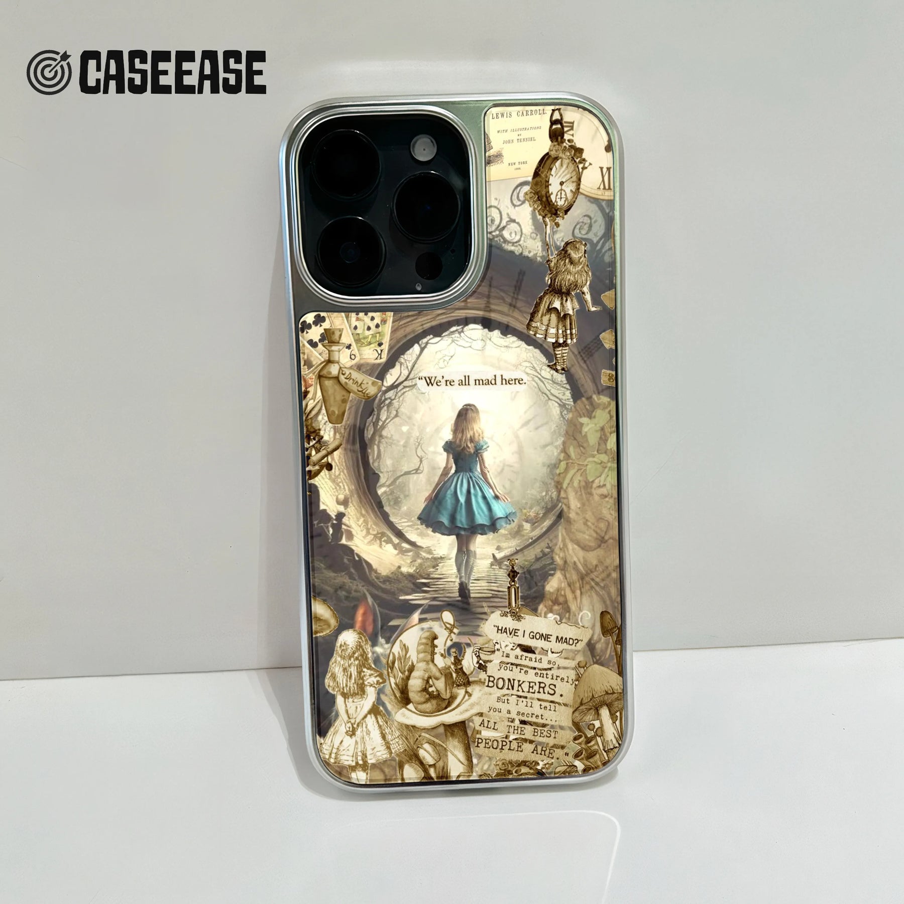 Funda para teléfono holográfica cromada de Alicia en el País de las Maravillas - Diseño 3D de ensueño