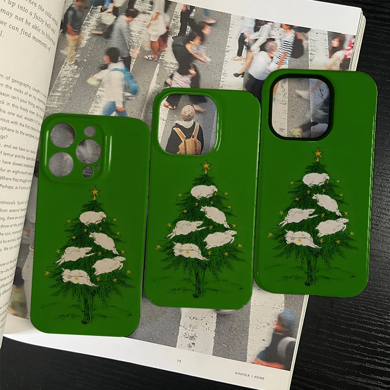 Funda para teléfono con diseño navideño de ovejas y árbol: diseño festivo y único