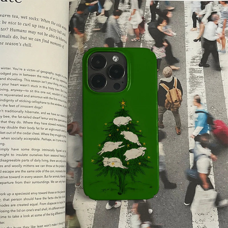 Funda para teléfono con diseño navideño de ovejas y árbol: diseño festivo y único