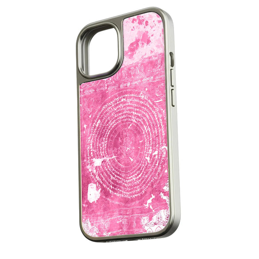 Holographic Chrome Phone Case for iPhone 15 - Pink Marble Finish & Metallic