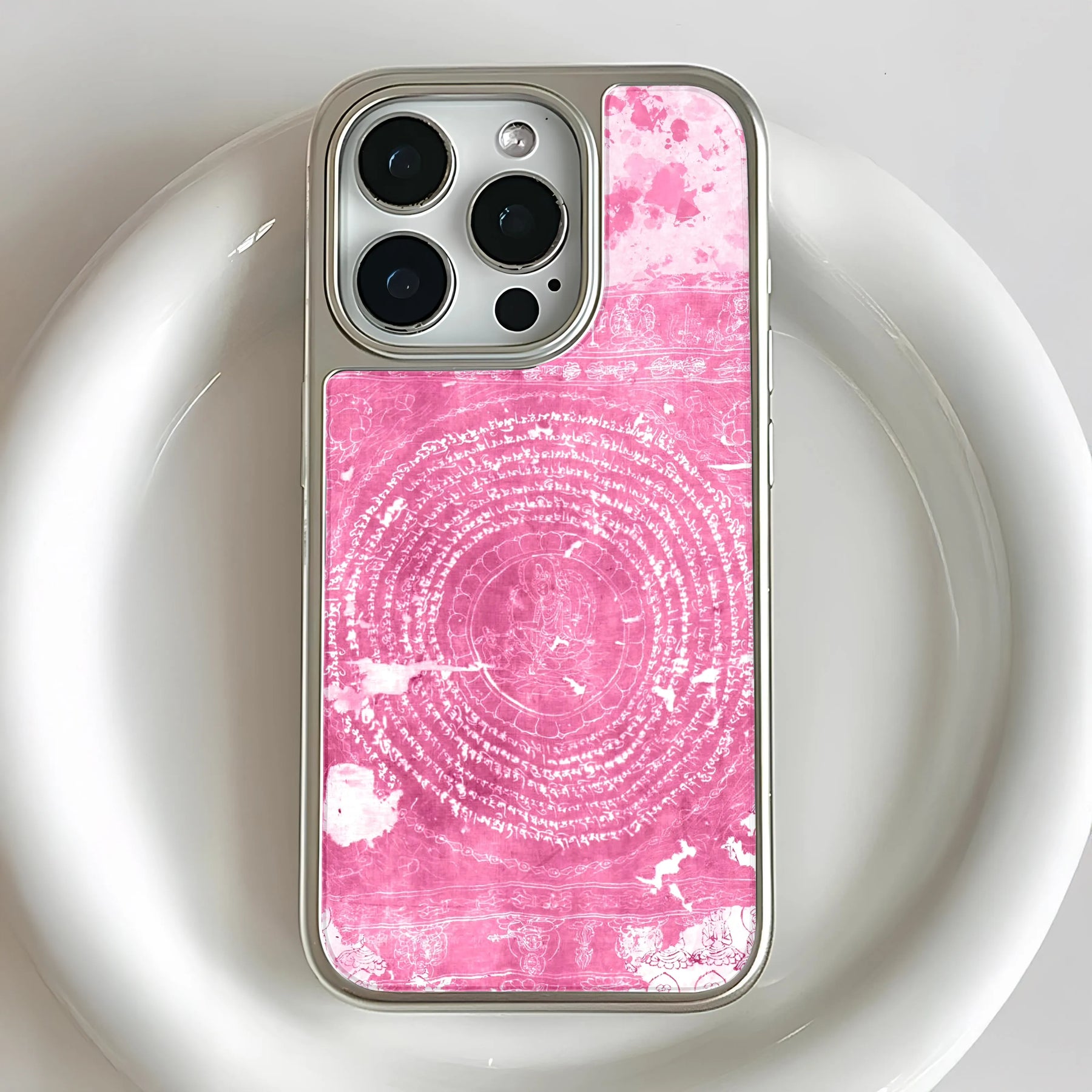 Funda holográfica cromada para iPhone 15 - Acabado mármol rosa y metalizado
