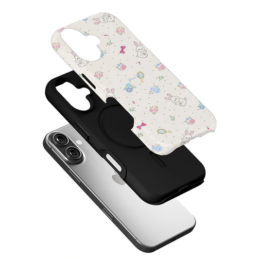 Cartoon Bunny and Floral Phone Case – Fresh Hand-Drawn Design