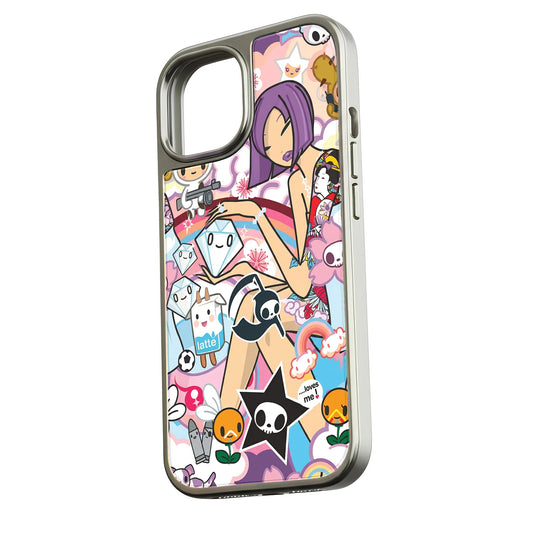 Holographic Chrome Funky Stickers Phone Case - Unique & Playful Design