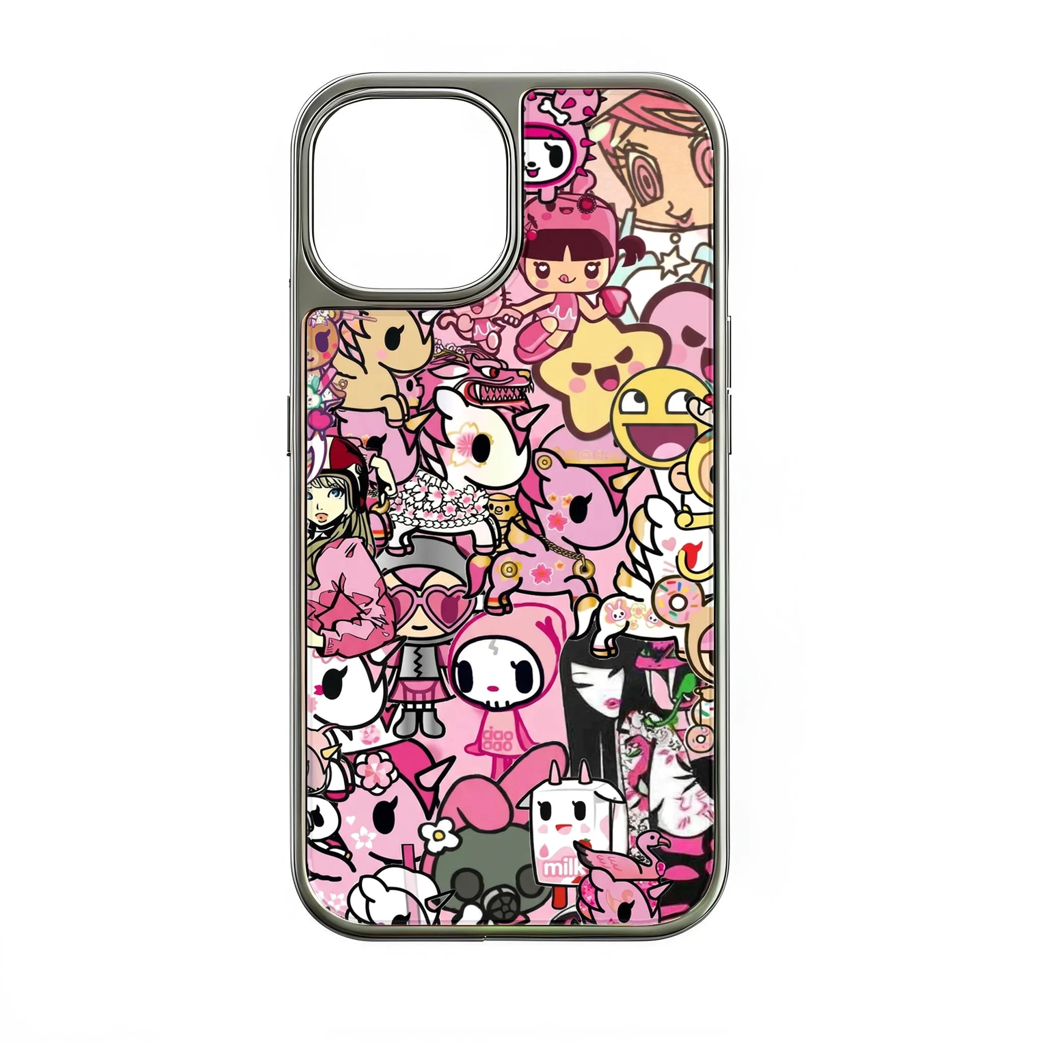 Holographic Chrome Phone Case - Colorful Character Design