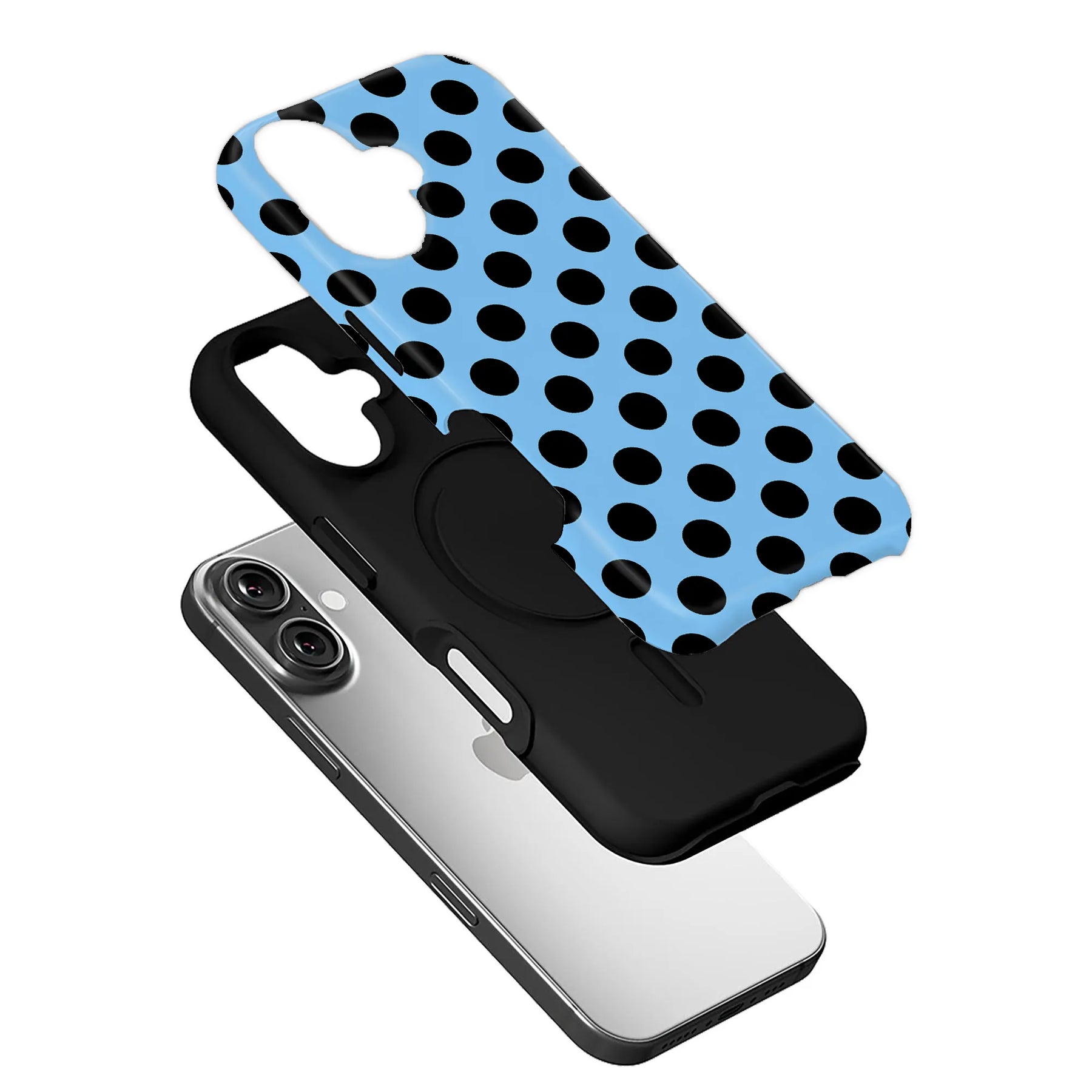 Elegante funda para teléfono con lunares azules