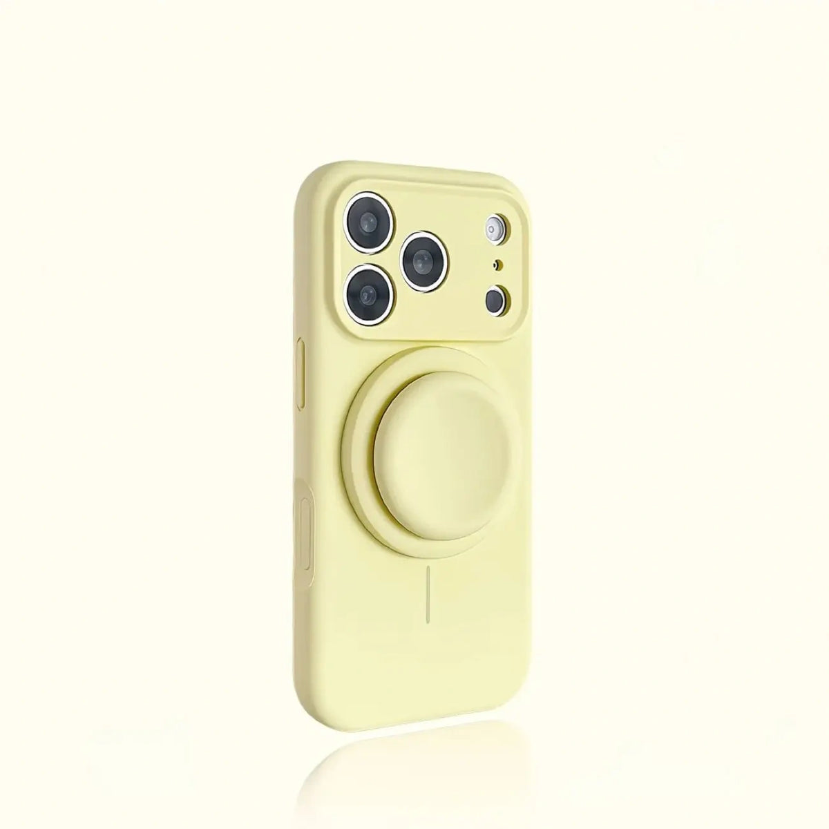 Magnetic Stand Liquid Silicone Full Coverage Phone Case with AI Capture Button, Compatible with iPhone 13 to iPhone 18 Pro Max--3994 - Size Cream Yellow + Stand (variant image)