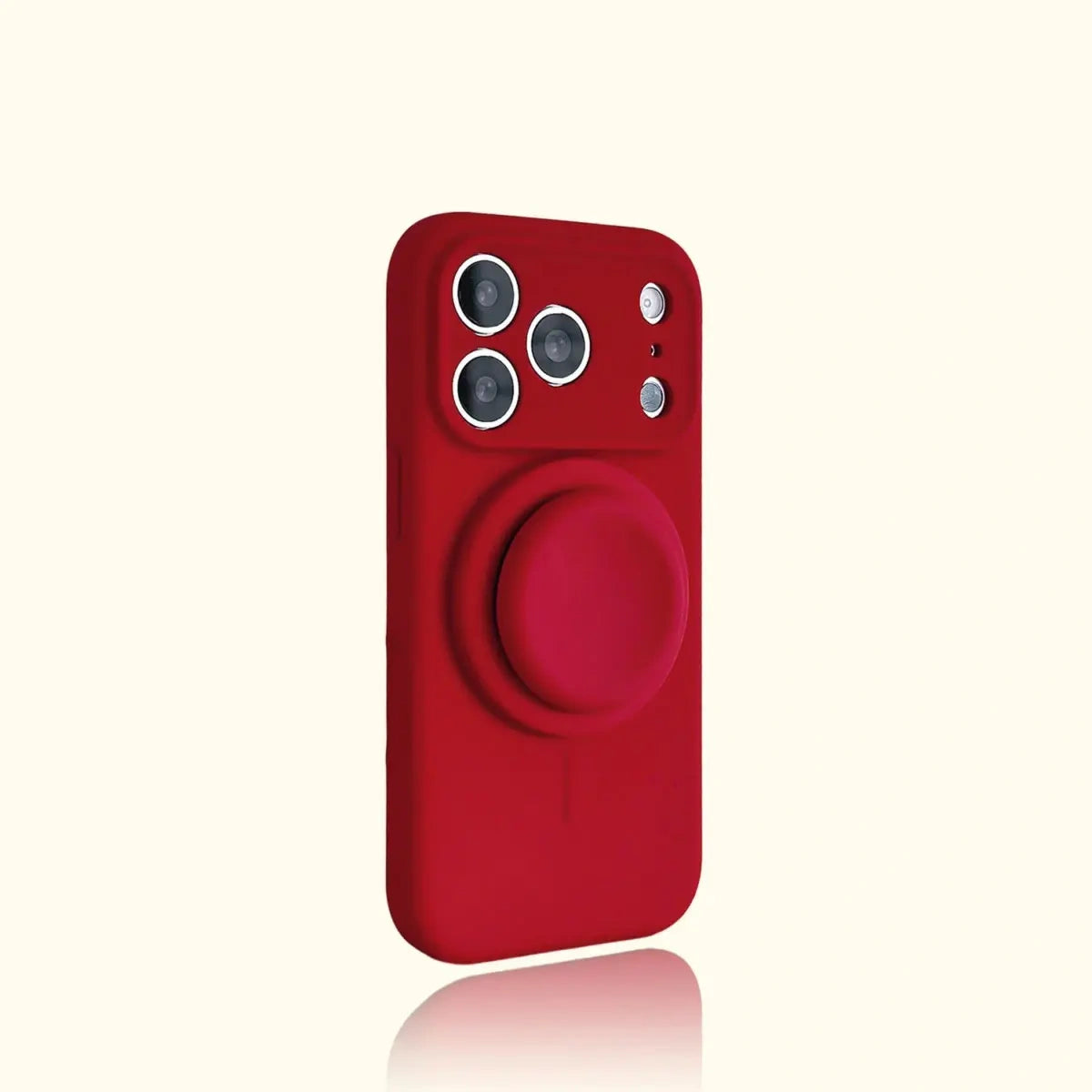 Magnetic Stand Liquid Silicone Full Coverage Phone Case with AI Capture Button, Compatible with iPhone 13 to iPhone 18 Pro Max--3994 - Size Red+Stand (variant image)