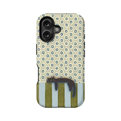 Funda para teléfono con diseño de gato colgante y flores vintage