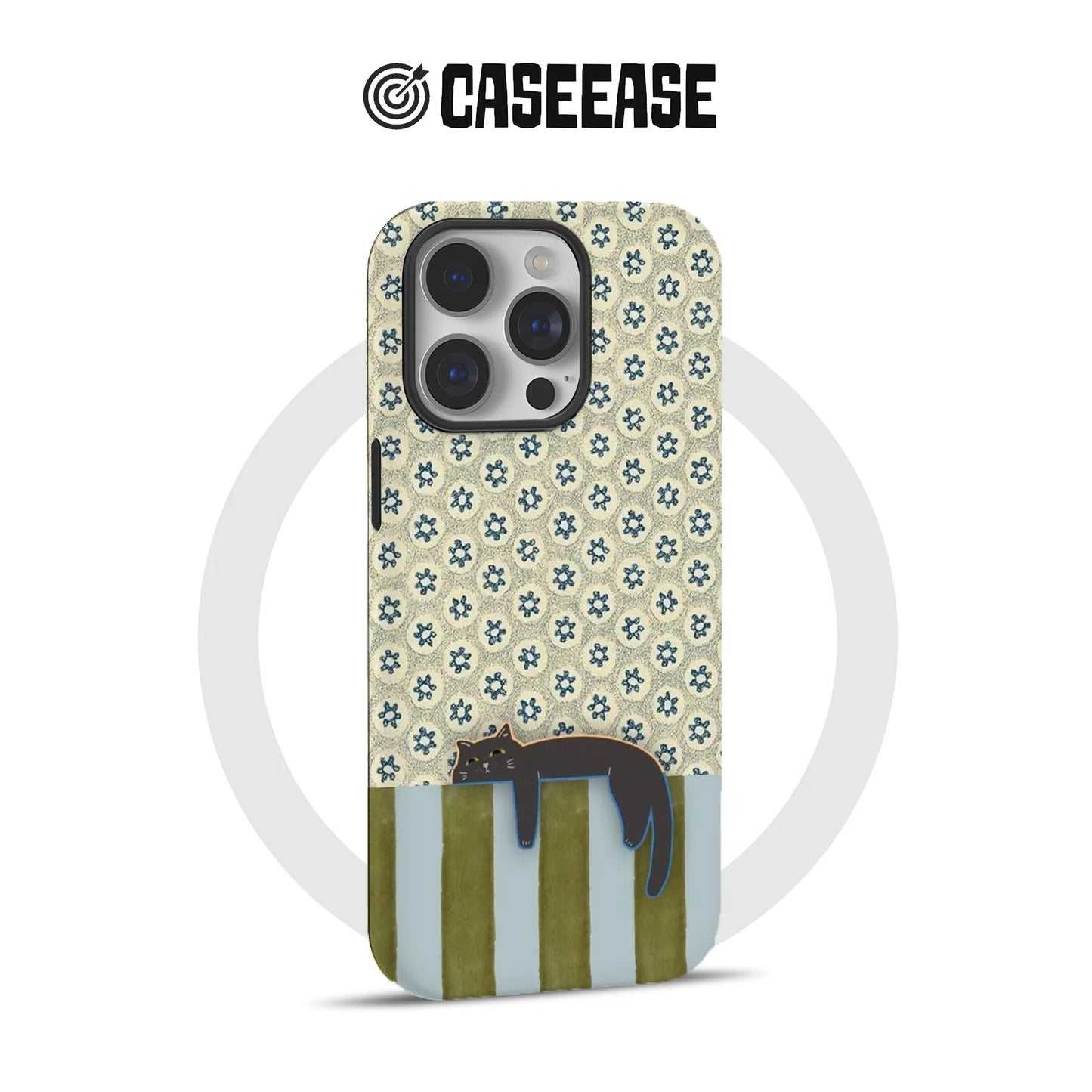 Funda para teléfono con diseño de gato colgante y flores vintage