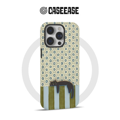 Funda para teléfono con diseño de gato colgante y flores vintage