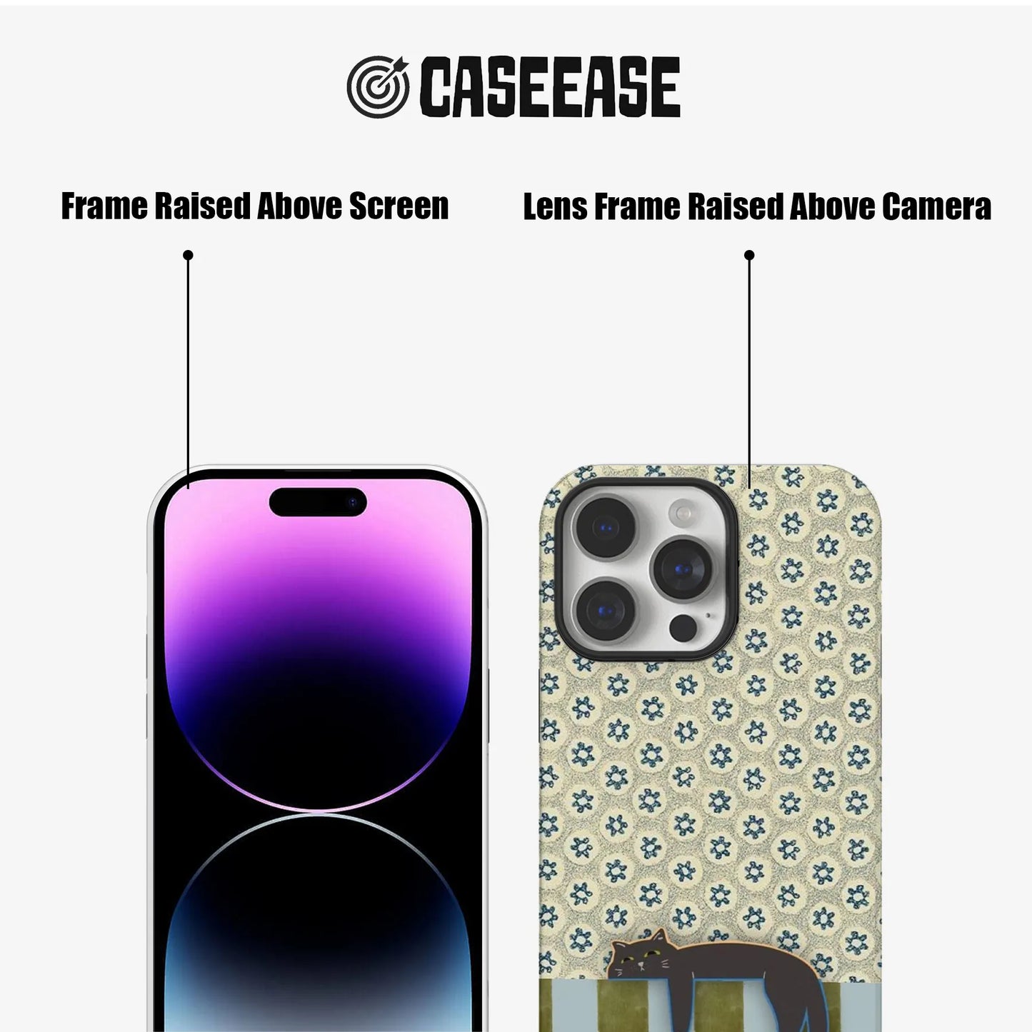 Funda para teléfono con diseño de gato colgante y flores vintage