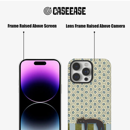 Funda para teléfono con diseño de gato colgante y flores vintage