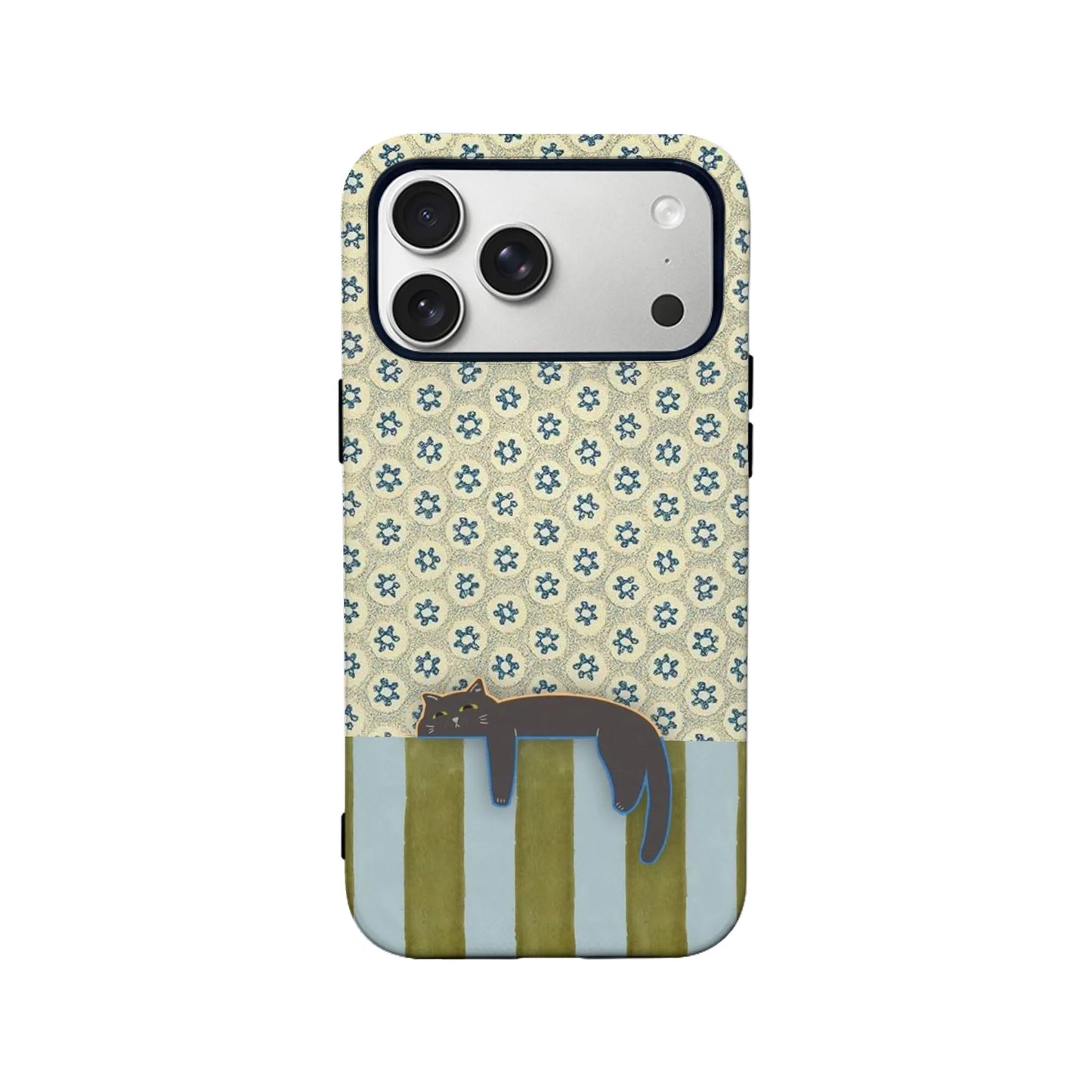 Funda para teléfono con diseño de gato colgante y flores vintage