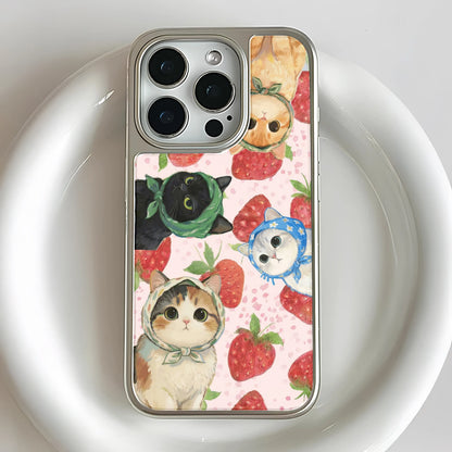 Funda holográfica cromada con diseño de gato - Diseño divertido de fresa