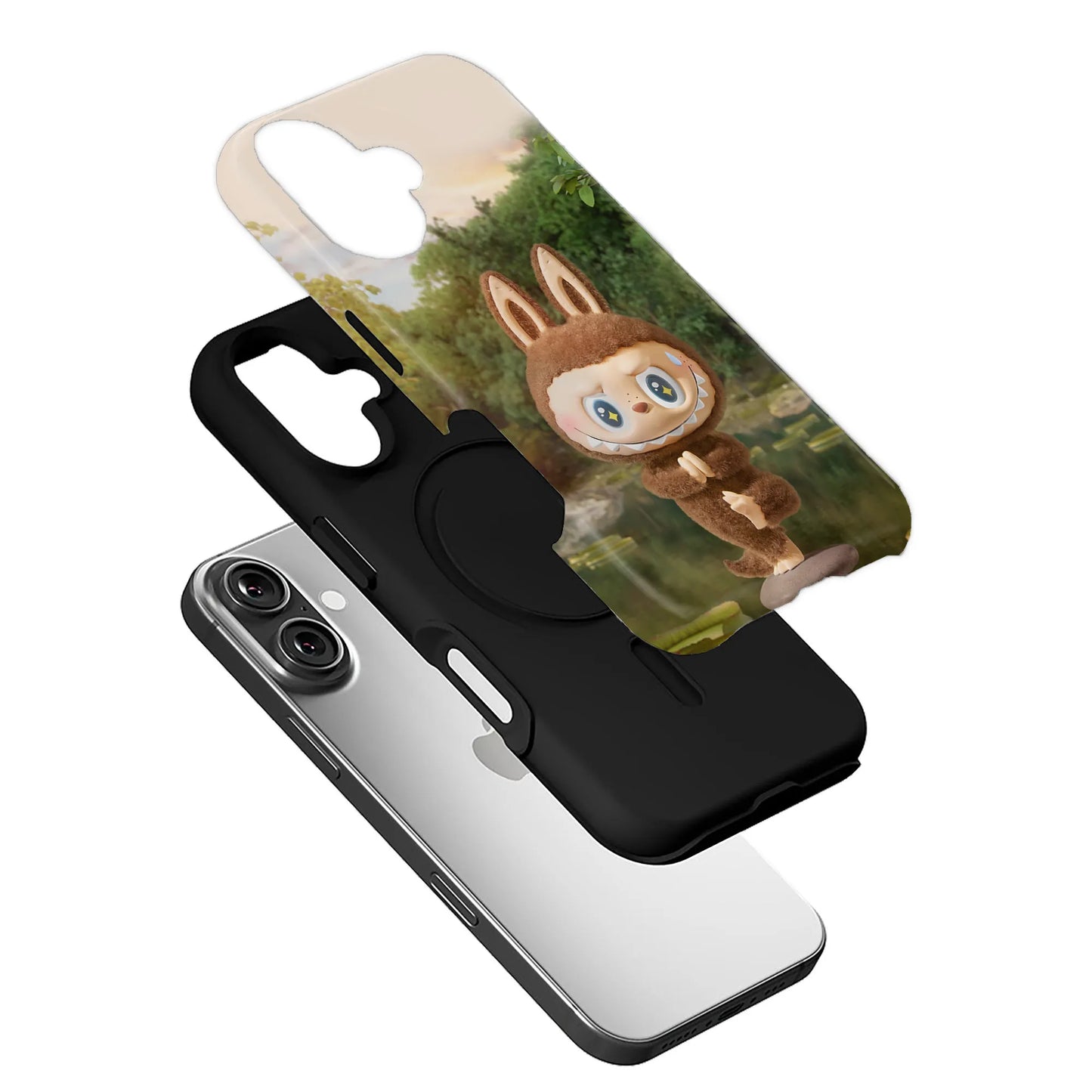 Bonita funda para teléfono con pose de yoga de Labubu