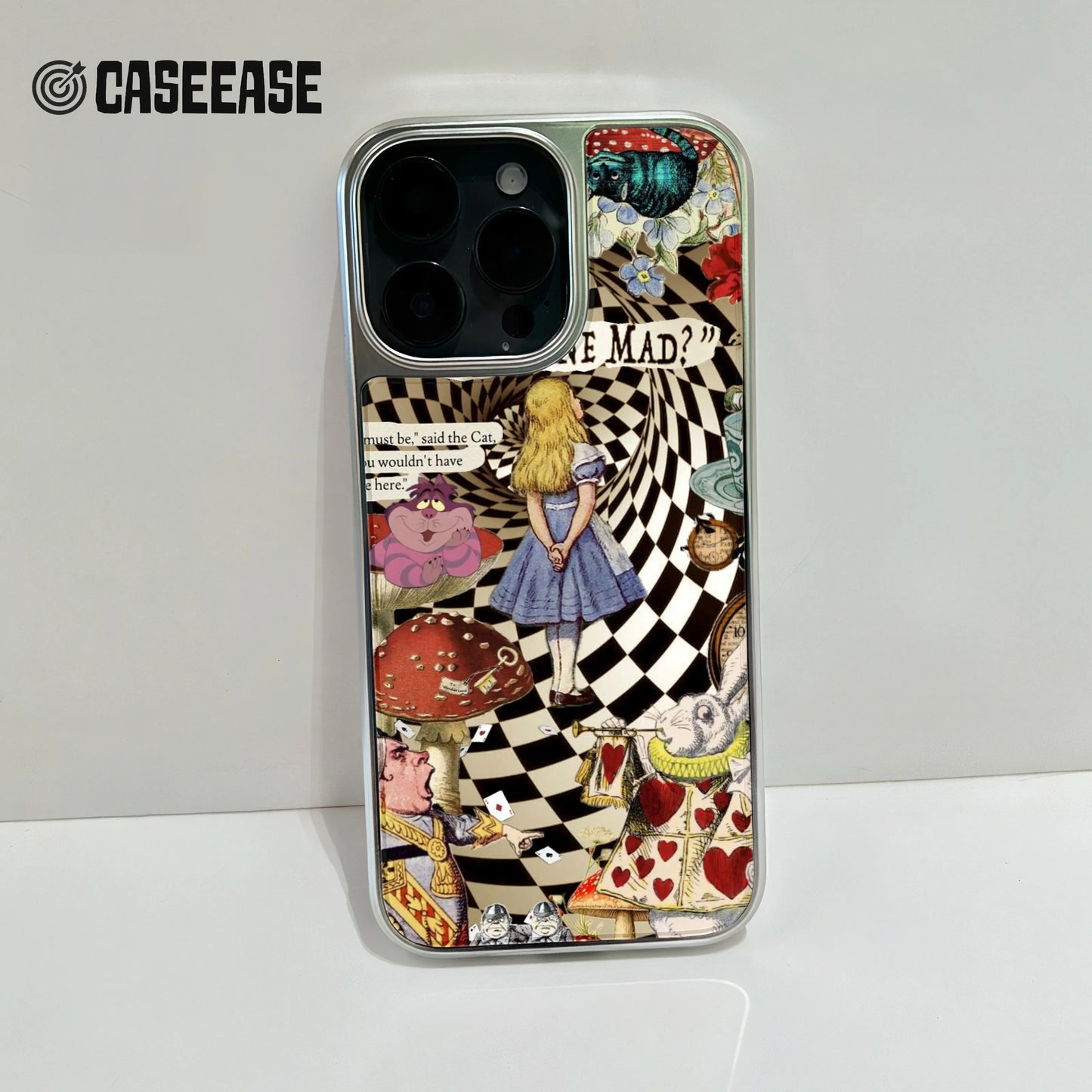 Holographic Chrome Alice in Wonderland Phone Case - Enchanted Design