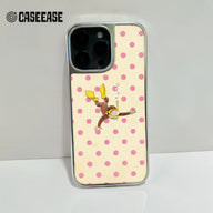 Funda holográfica cromada para teléfono: diseño de buzo con lunares rosas