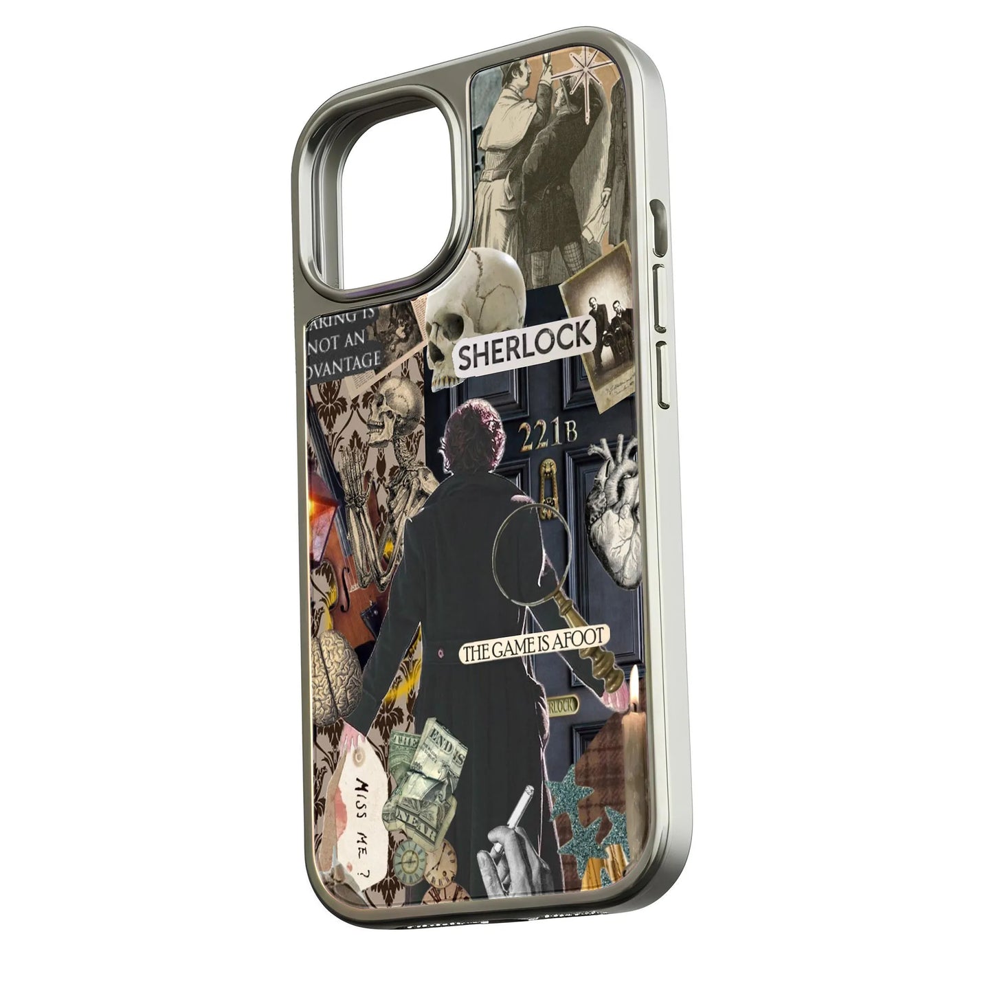 Funda holográfica cromada Sherlock para teléfono: estética vintage con diseño 221B