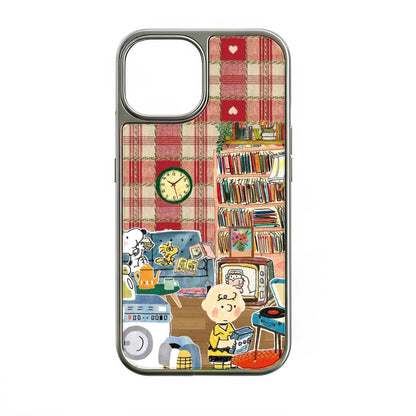 Holographic Chrome Cozy Living Room Phone Case - Whimsical Illustration