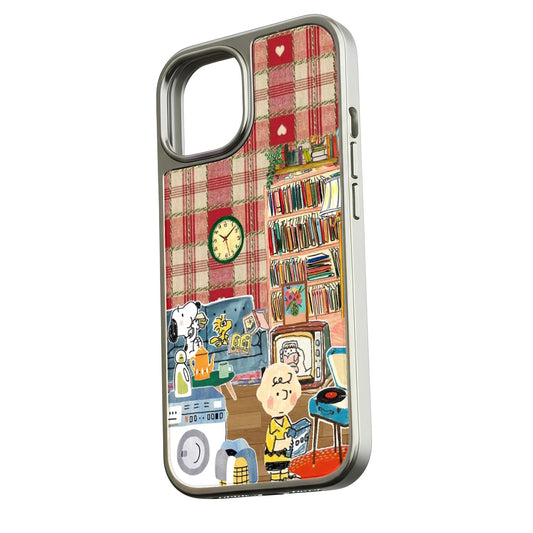 Holographic Chrome Cozy Living Room Phone Case - Whimsical Illustration