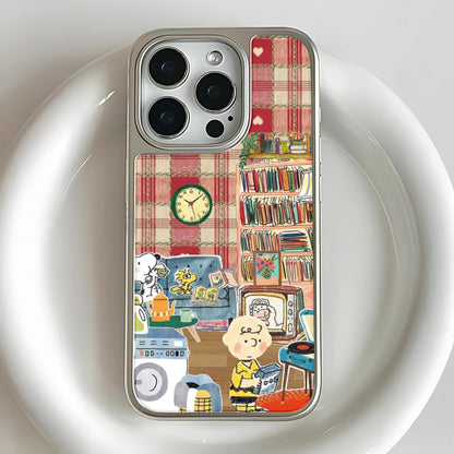 Holographic Chrome Cozy Living Room Phone Case - Whimsical Illustration