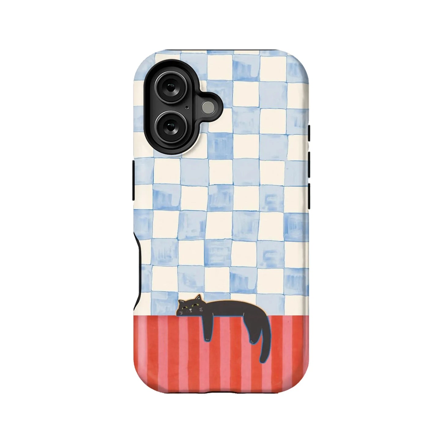 Funda para teléfono con gato colgante y tablero de ajedrez