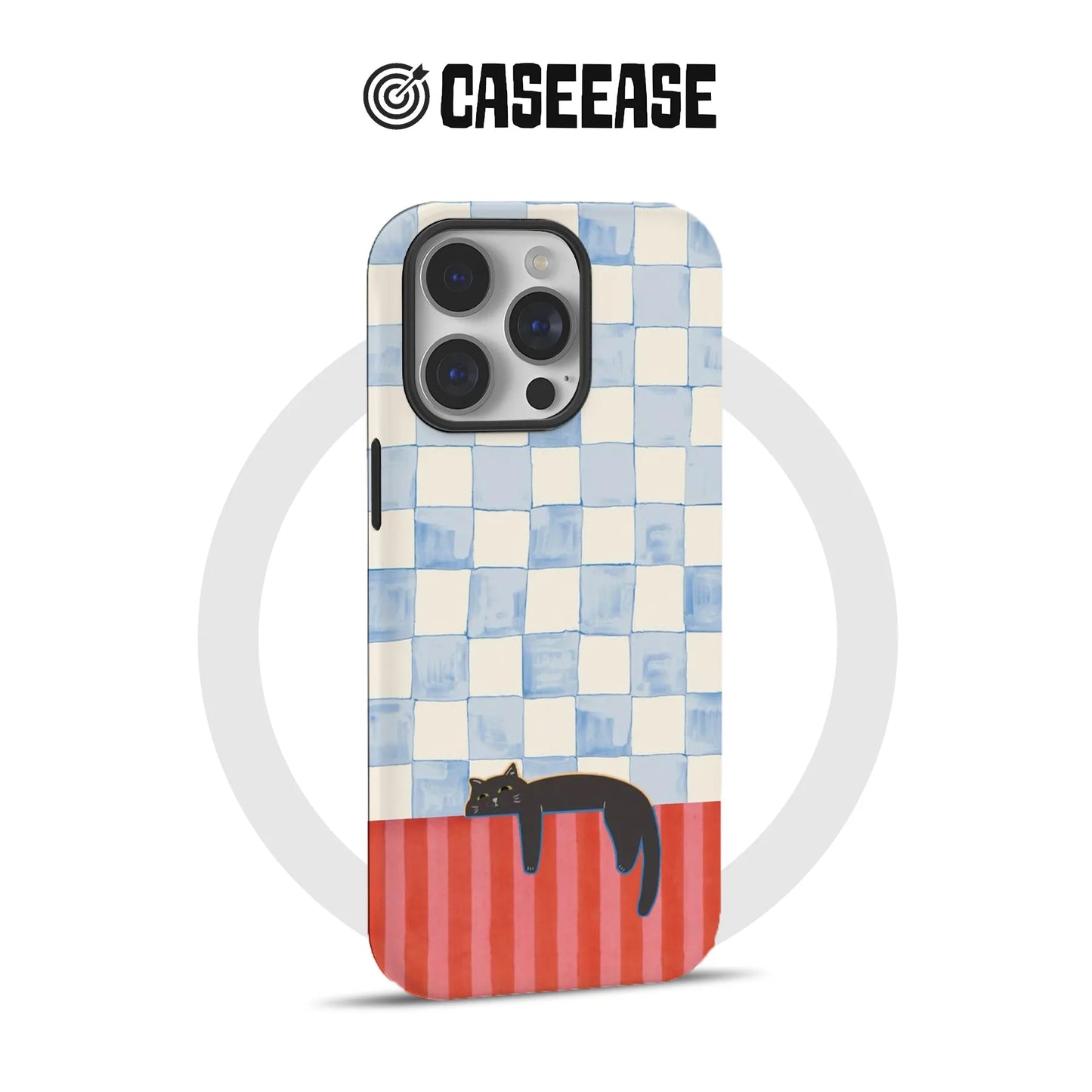 Funda para teléfono con gato colgante y tablero de ajedrez