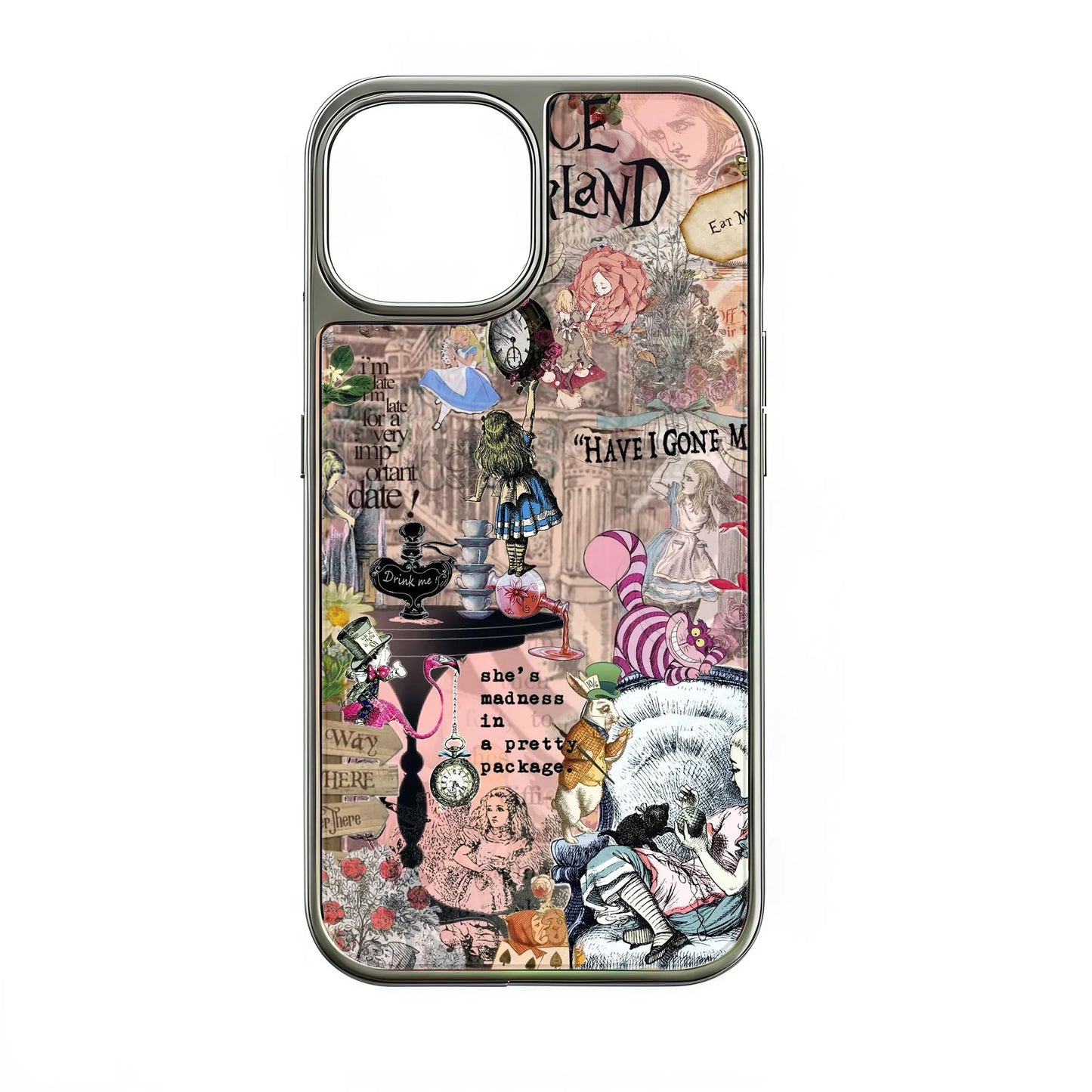 Holographic Chrome Alice in Wonderland Phone Case - Whimsical Design & Dreamy Aesthetic