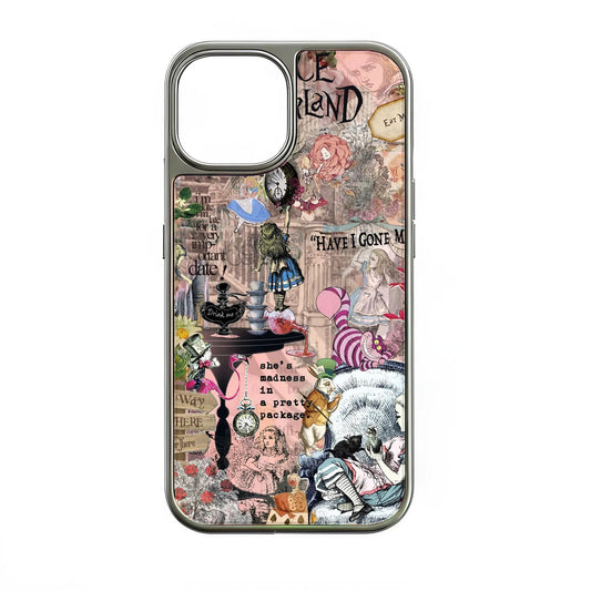 Holographic Chrome Alice in Wonderland Phone Case - Whimsical Design & Dreamy Aesthetic
