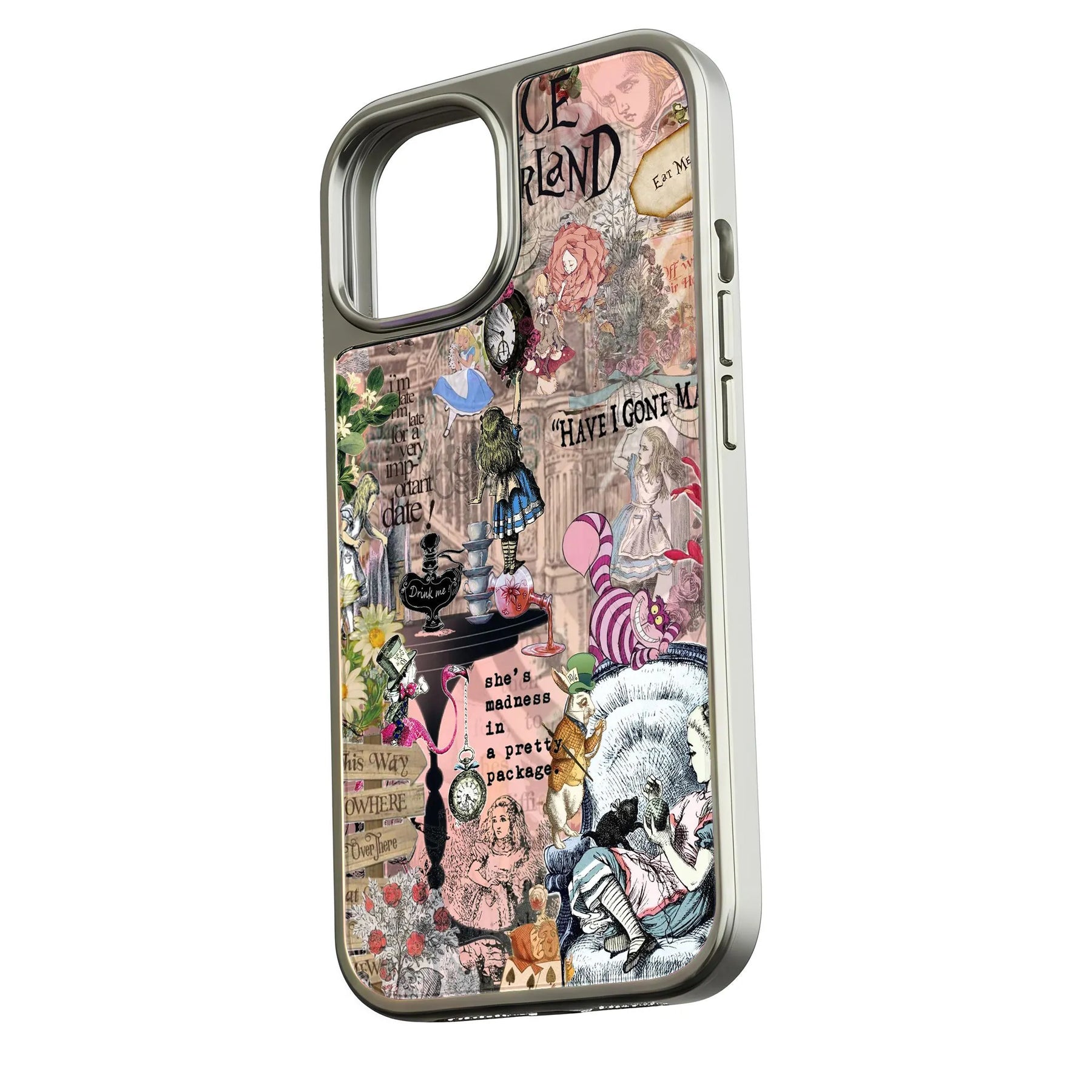 Funda para teléfono holográfica cromada de Alicia en el País de las Maravillas: diseño caprichoso y estética de ensueño