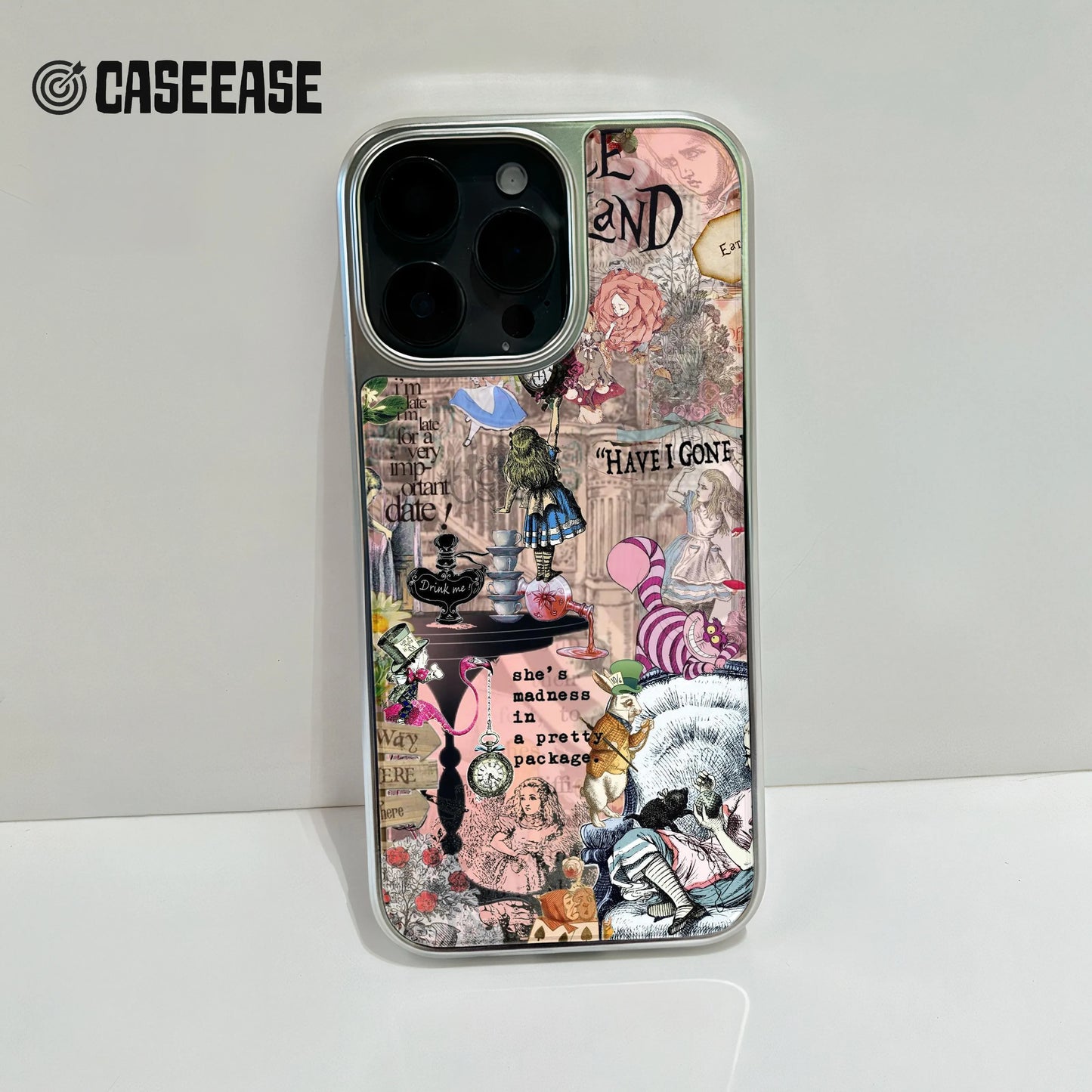 Holographic Chrome Alice in Wonderland Phone Case - Whimsical Design & Dreamy Aesthetic