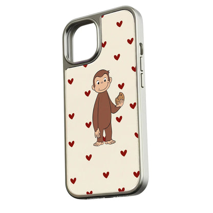 Funda holográfica cromada de George el Curioso con diseño de corazón