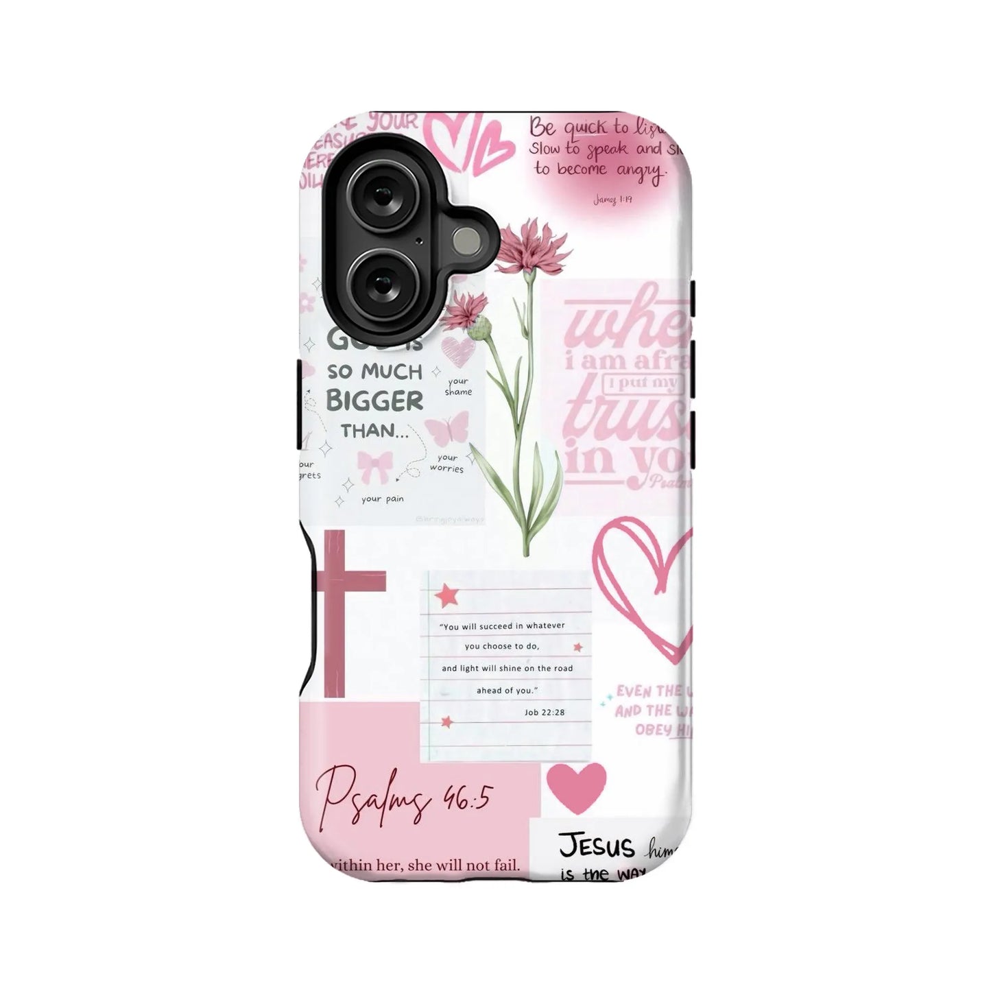 Funda para teléfono con versículo bíblico rojo – Salmo 46:5 – Diseño floral cristiano de fe